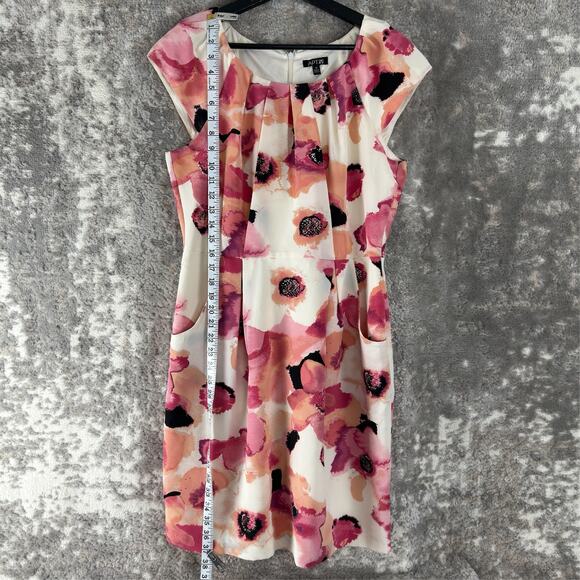 Apt 9 Size 12 Floral Print Pleated Mini Fit Flared Dress Cap Sleeve Zip Pink - Picture 2 of 11